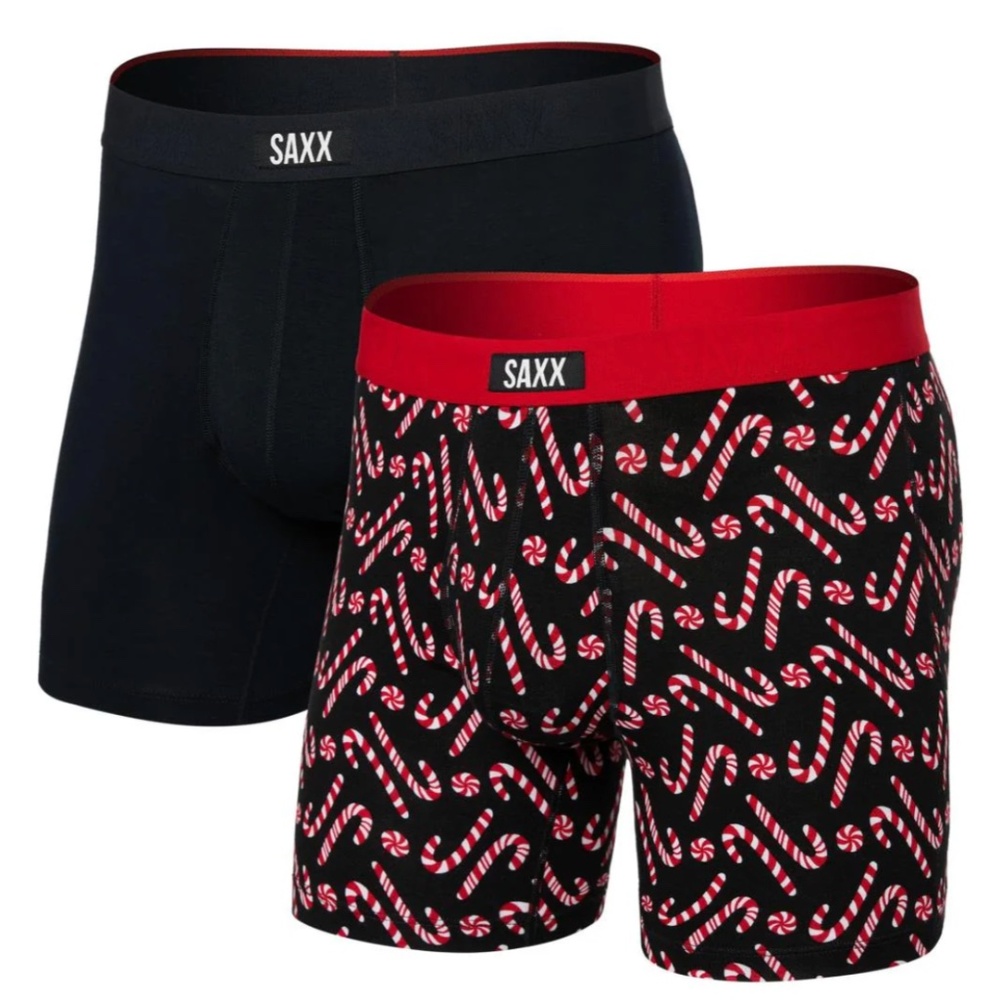 SAXX Men’s Black & Red Candy Cane Boxer Briefs - 2 Pack